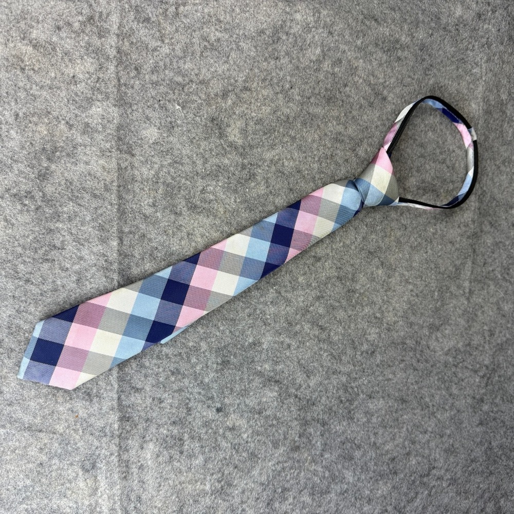 Tommy Hilfiger Big Boys All-Over Buffalo Grid Zipper Tie Pink Blue‎ Check Plaid